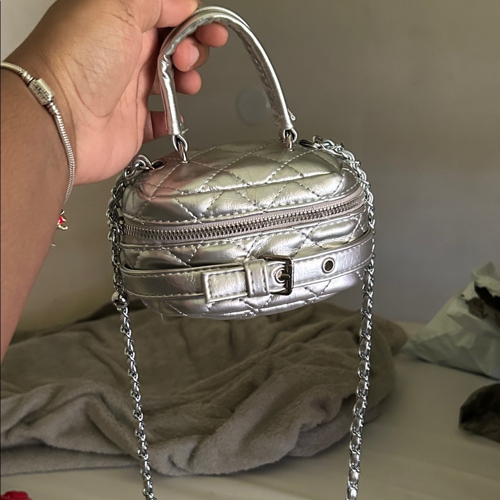 Silver Quilted Chain Bag